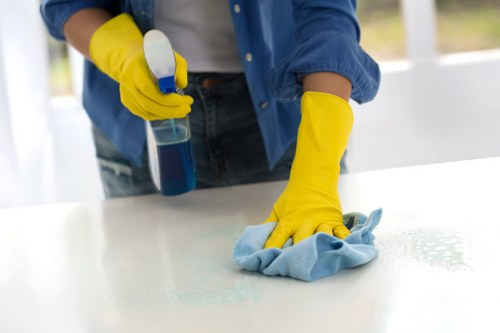 Technician treating carpet stains